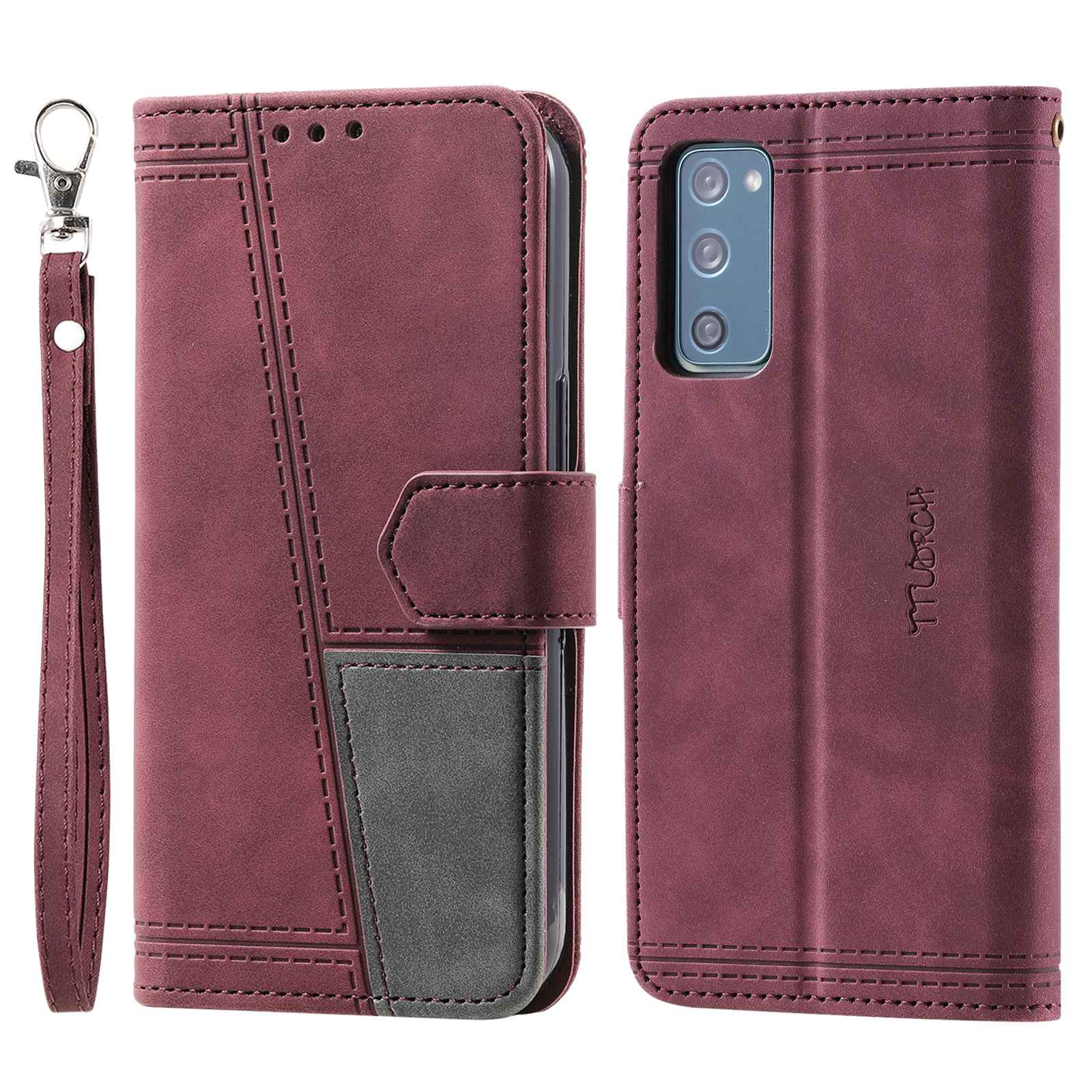 TTUDRCH For Samsung Galaxy S20 FE 2022/S20 FE/S20 Fan Edition/S20 FE 5G/S20 Fan Edition 5G/S20 Lite 004 Splicing PU Leather RFID Blocking Stand Wallet Phone Case with Strap - Wine Red TTUDRCH For Samsung Galaxy S20 FE 2022/S20 FE/S20 Fan Edition/S20 FE 5G/S20 Fan Edition 5G/S20 Lite 004 Splicing PU Leather RFID Blocking Stand Wallet Phone Case with Strap - Wine Red